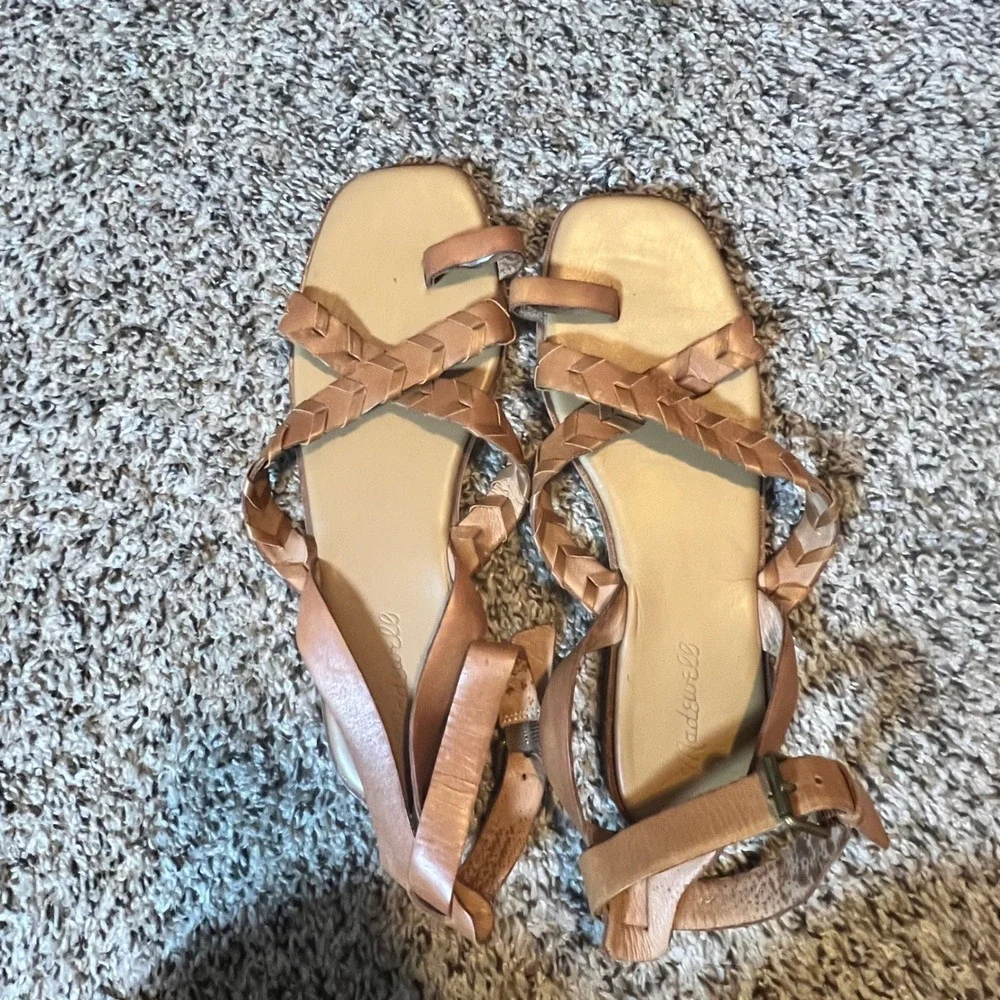 Madewell Tan Leather Braided Strappy Gladiator Toe Loop Sandals Women 9.5 Flat